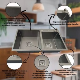 Cuba Gourmet Dupla Quadrada 78x43cm em aço inox - Construinox